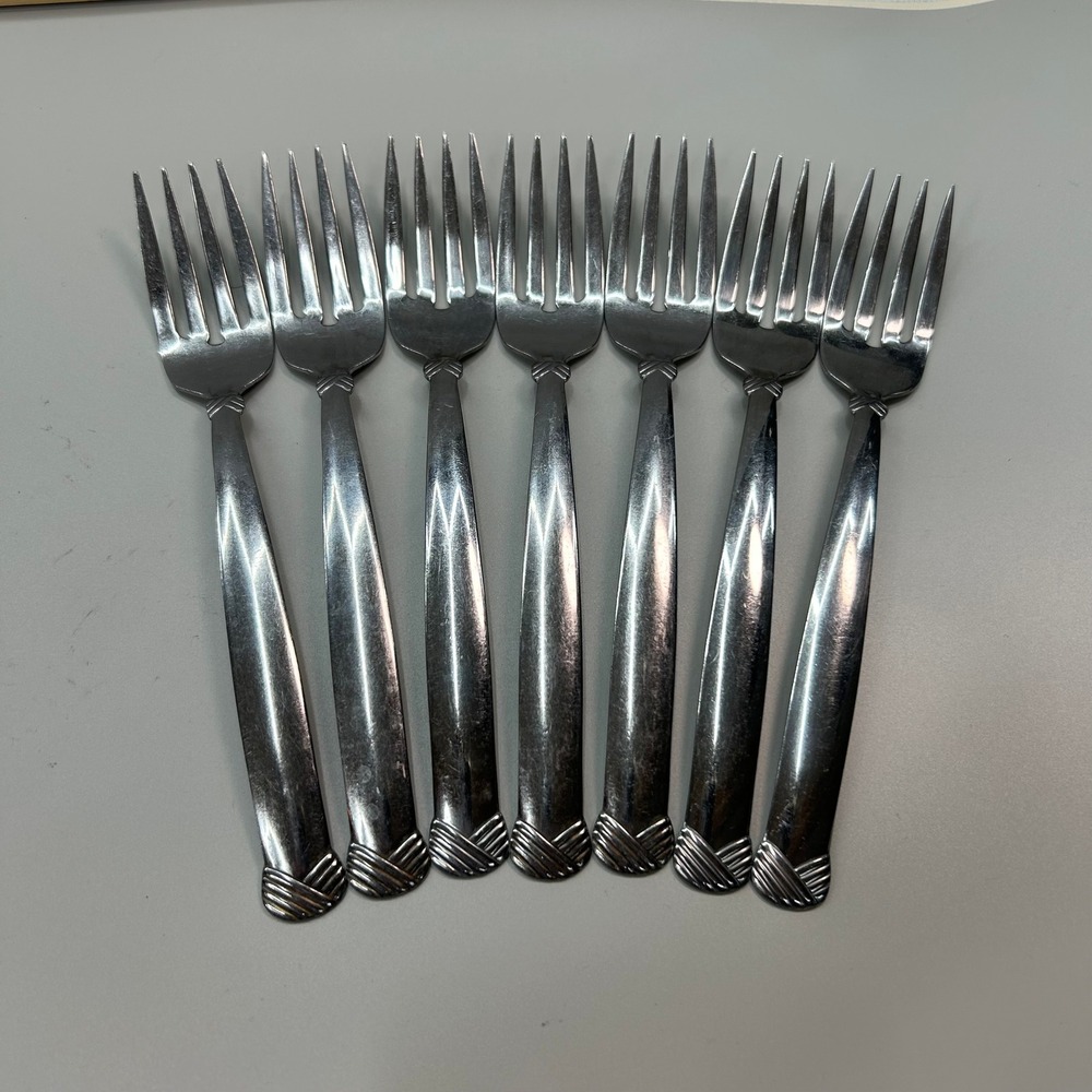 Oneida Rattan Salad Fork Set 8 Silver Stainless Steel Flatware USA Replacement